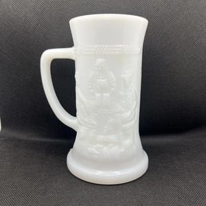 Vintage Fenton White Milk Glass Stein/Mug Tavern Scene
